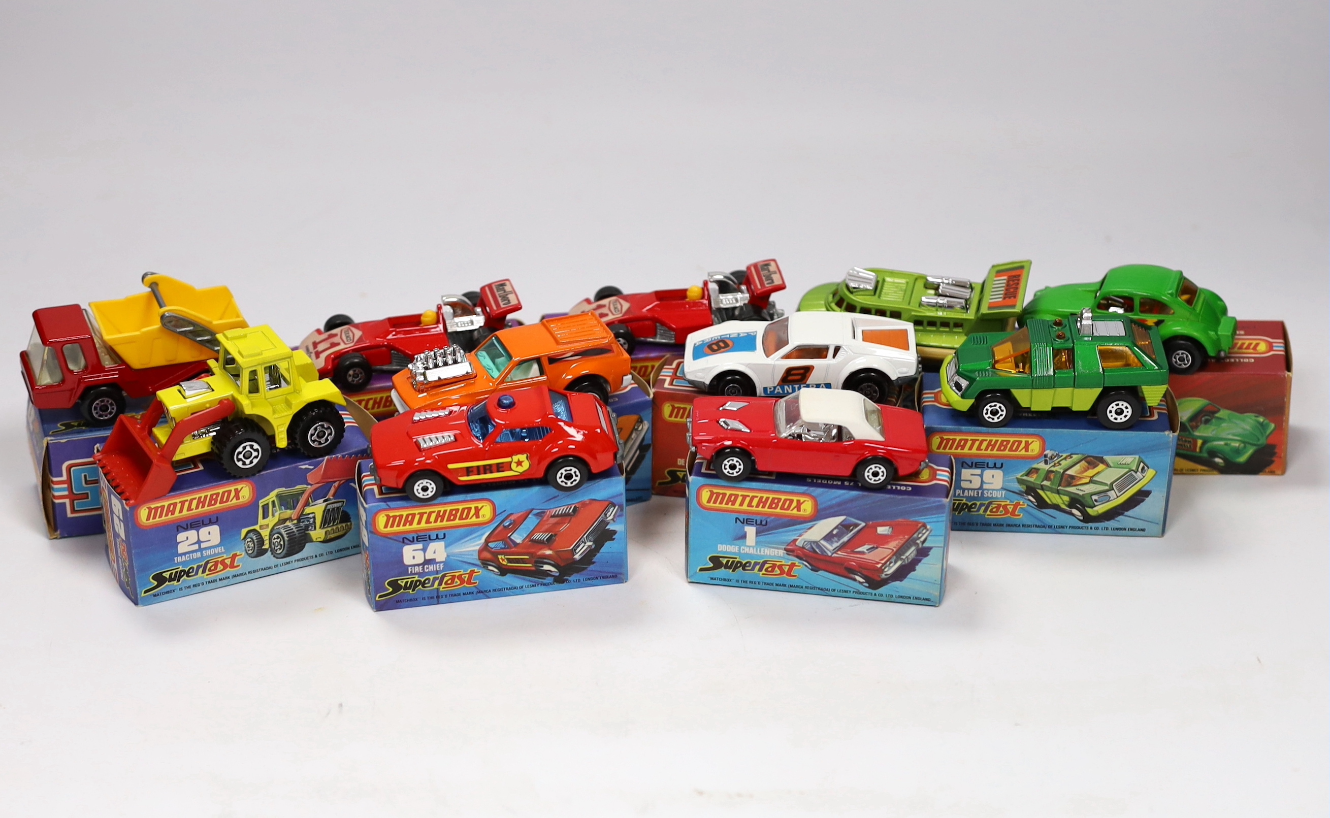 Eleven boxed Matchbox Superfast 1-75 New series diecast vehicles